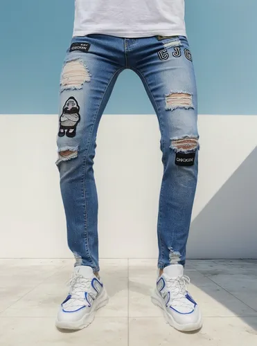 Jeans Bordados Hombre Pantys Elásticos Rotos