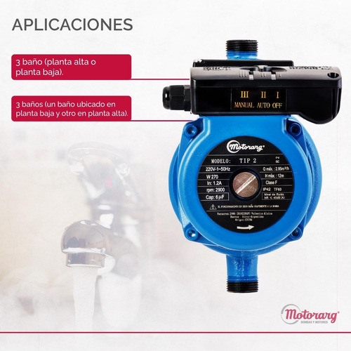 Imagen 4 de 12 de Bomba Presurizadora Motorarg Tip2 12mts 2 Baños Accesorios 2