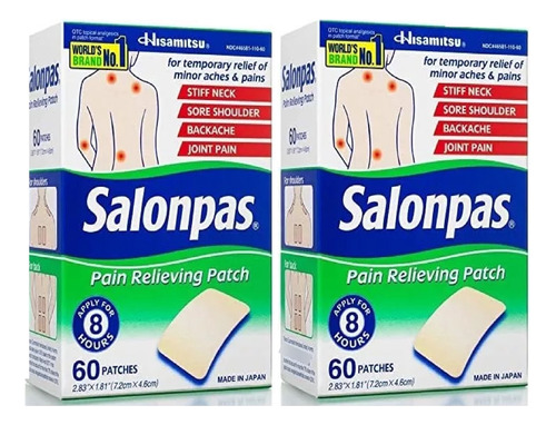 Salonpas, 60 Parches De 7.2x4.6cm Para Dolor Importado 2pack