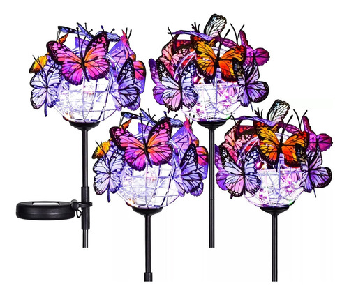 Luz Decorativa Led Solar Esférica Con Forma De Mariposa De 4