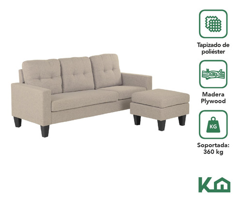 Sofá Sala Esquinera Izquierda Sillón Reversible Madera