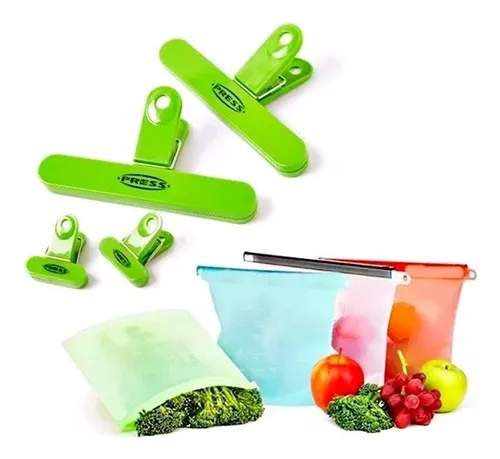 Set de 4 Clips para Bolsas de Alimentos con Tapa Abre Fácil, Pinzas  Selladoras para Bolsas