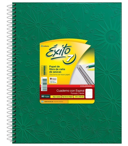 Cuaderno Exito N7 21x27 Cm Espiral 60 H Rayado Verde Forrado