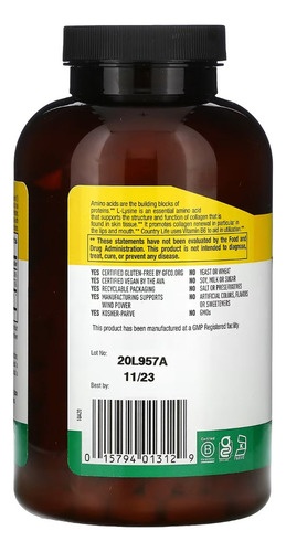Country Life L Lisine L Lisina 1000 Mg 250 Tabletas Sabor Sin Sabor