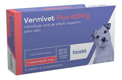 Vermífugo Vermivet Plus 660mg C/4 Comp