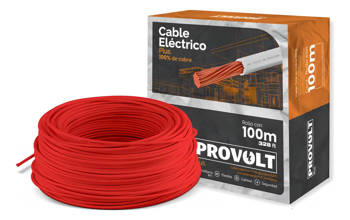 Cable Eléctrico THW Calibre 14 100% Cobre 100M Rojo - Provolt Plus