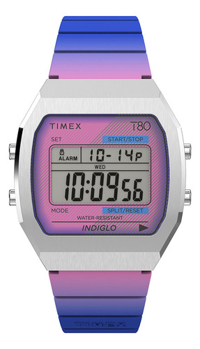Reloj Timex T80 Steel Tw2v74600 Unisex Correa Morada Correa Morado Bisel Acero