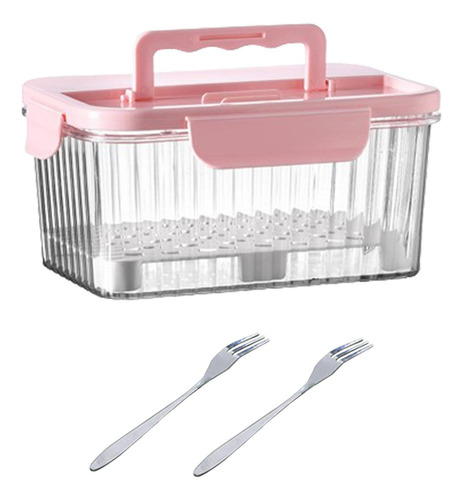 Fiambrera De Frutas Portátil, Caja Para Pícnic Rosa 1600ml