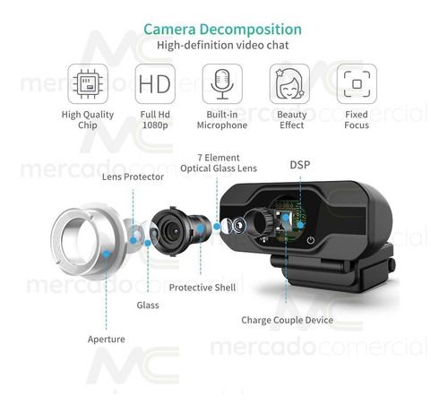 Web Cam Full Hd 1080p Usb Con Microfono Video Skype Zoom Pc