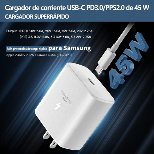 Cerobby® Cargador Para Samsung 45w Cargador Rapida Tipo C Compatible Con Samsung S23 S24 S25 Ultra A56 A36 A55 A54 A35 A34 Carga Rápida Pd 45w 2metros 2 Piezes
