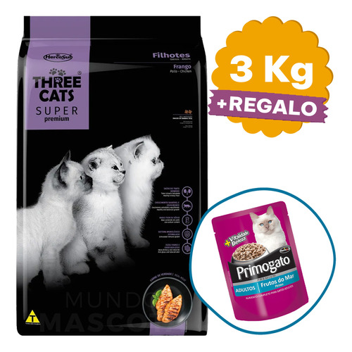 Alimento Three Cats Cachorro Super Premium 3 Kg + Regalo