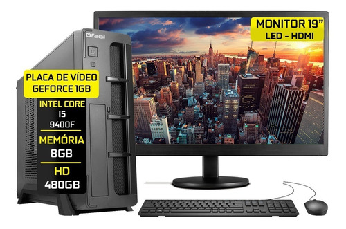 Imagem 1 de 5 de Pc Completo Fácil Slim I5 9400f 8gb Ssd 480gb Monitor 19