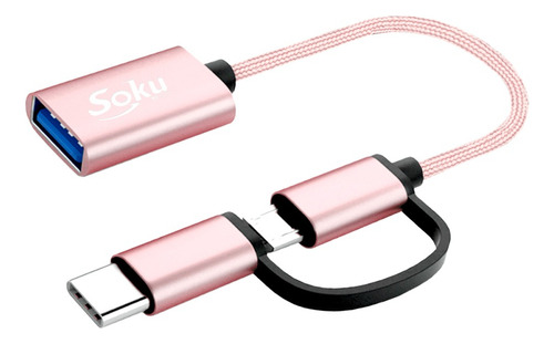 Cable 2 En 1 Adaptador Micro Usb V8 Tipo C A Usb 3.0 Otg Color Rosa