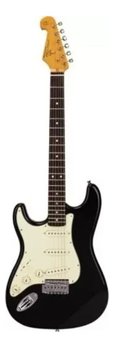 Guitarra eléctrica para zurdo SX Vintage Series FST62 stratocaster de aliso black brillante con diapasón de palo de rosa