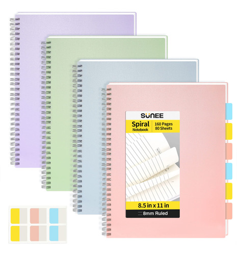 Sunee Paquete De 4 Cuadernos En Espiral  Cuaderno Grande Ra