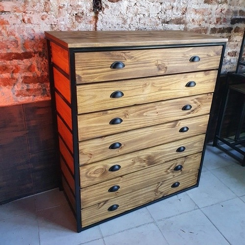 Imagen 5 de 5 de Mueble Chifonier Cómoda Industrial 7 Cajones Madera Hierro