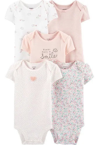 Pack X 5 Body Carters Mangas Cortas Rosa Pastel Claro