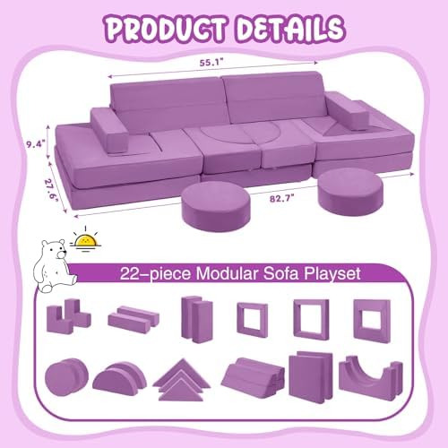 Sofá Modular De 22 Piezas Para Niños, Sofá Infantil Para Sal