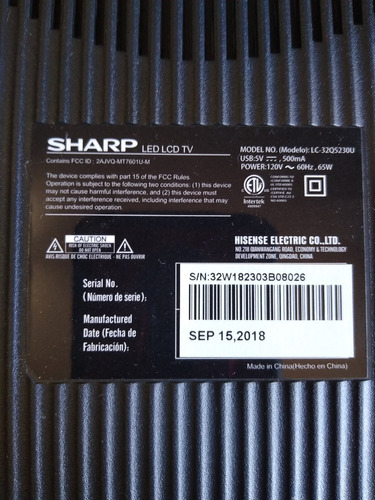 (tv06) Tarjetas Sharp Lc-32q5230u