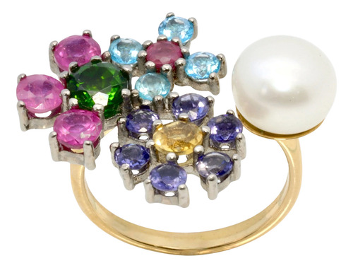 Anillo Tous Real Sisy Oro De 18k Perla Esmeralda Zafiros (Usado)