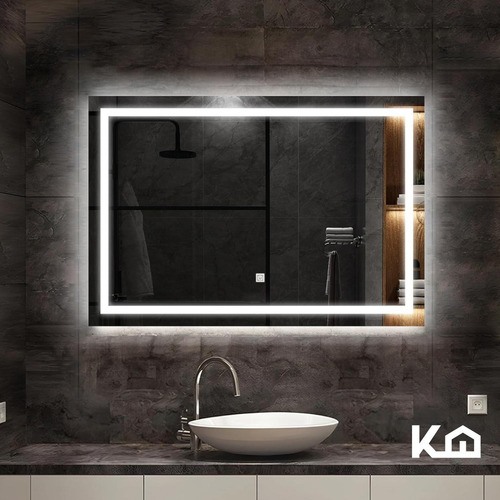 Espejo Con Luz Led Para Baño Rectangular 100x65 cm Decorativo Encendido Touch Iluminado Maquillaje Kingshouse