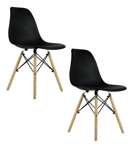 Set 2 Sillas Comedor Estilo Eames Mundo In Estructura de la silla Negro Asiento Negro