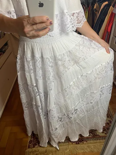Vestido Cigana Longo Branco Artesanal Com Renda R 489