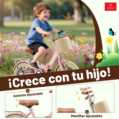 Bicicleta Infantil Plegable Aro 16 Con Rueditas Color Rosado Rosa 16