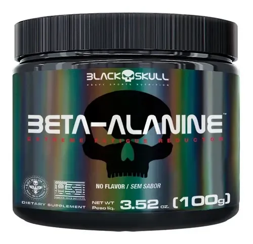 Suplemento Beta Alanina Black Skull 100% Pura 100g Sabor Sem Sabor Preto