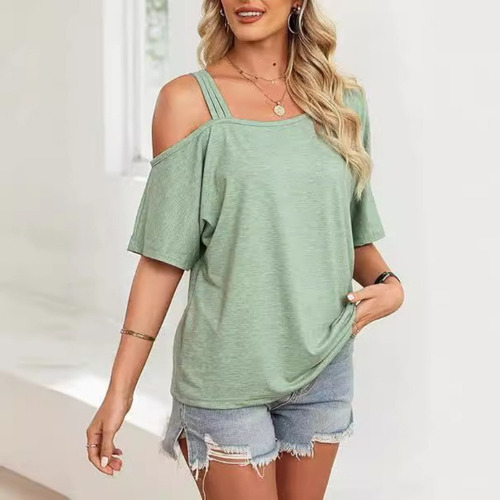 Camiseta Informal Holgada Con Hombros Descubiertos Mujer