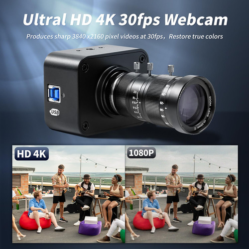 Cámara Usb 4k Mokose Con Enfoque Manual, Webcam Usb3.0 Con