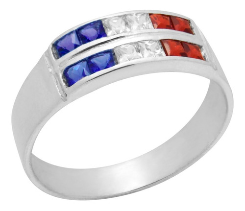 Anillo Bandera Francia Plata 925 Mediosinfín Piedras Cúbic