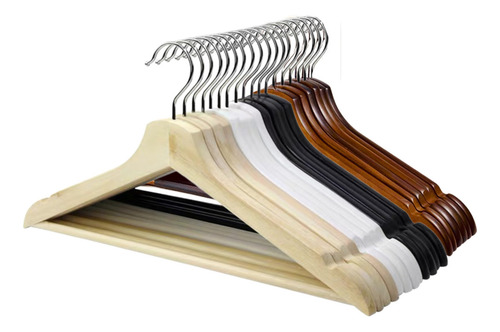 20 Ganchos De Madera-tubo Antideslizante Y Para Ropa Color Natural