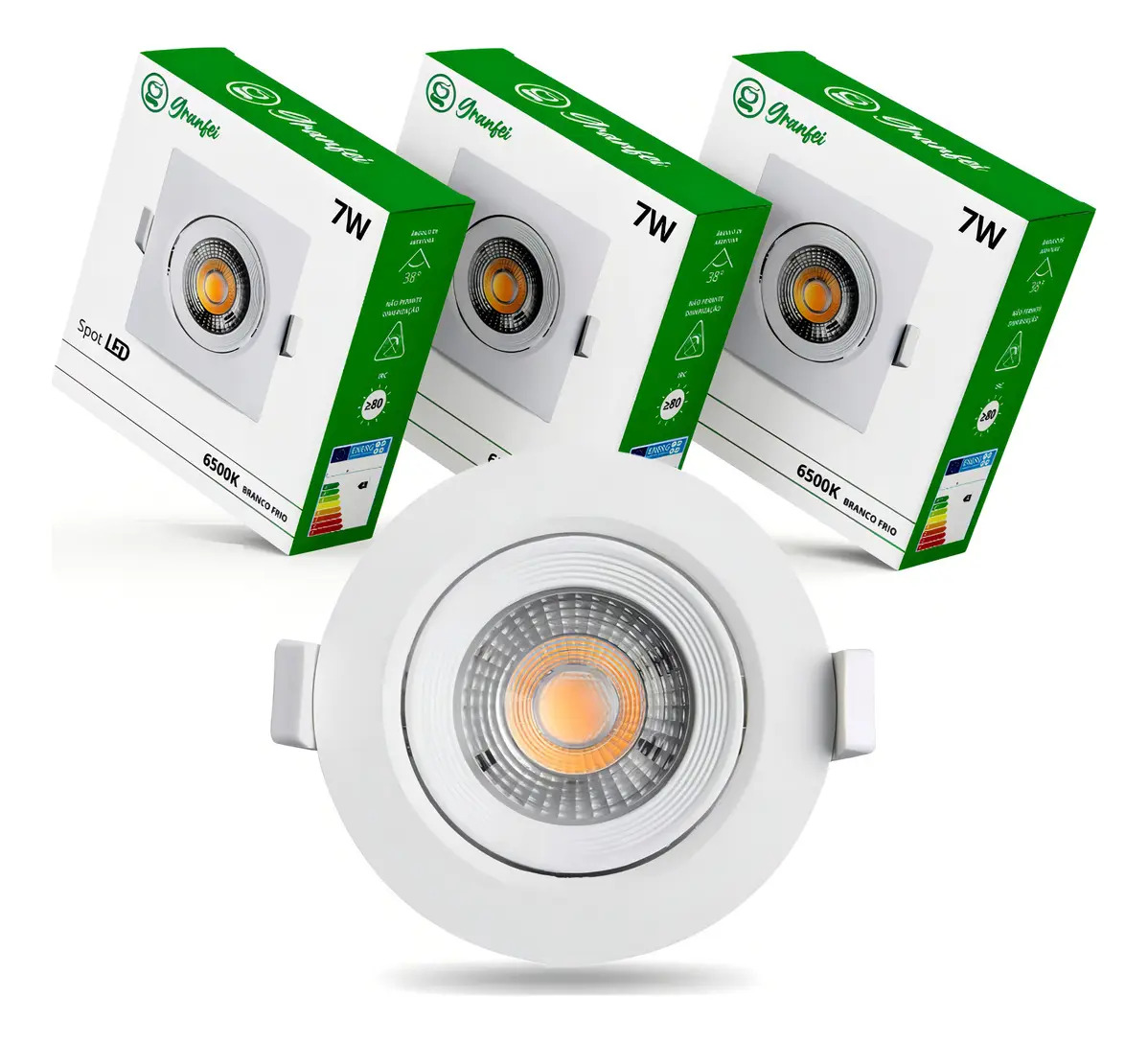 Kit 5 Luminária Led Spot 7w Embutido Branco Bivolt Cor Redonda Branco Quente 3000k