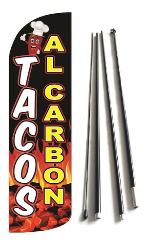 Tacos Al Carbon Estructura Combo Bandera Publicitaria 3.5 M