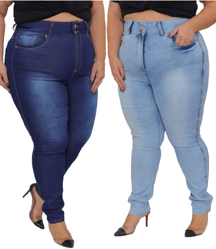 Kit Fem Plus Size Calça Jeans Simples E Calça Jeans Lazúli
