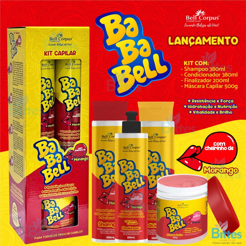 Kit Bababell Morango Bell Corpus Cosméticos Brilho Cabelo