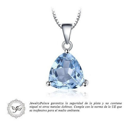 Imagen 10 de 10 de Collar Azul Topacio Plata 925 Mujer + Cadena + Caja Fina