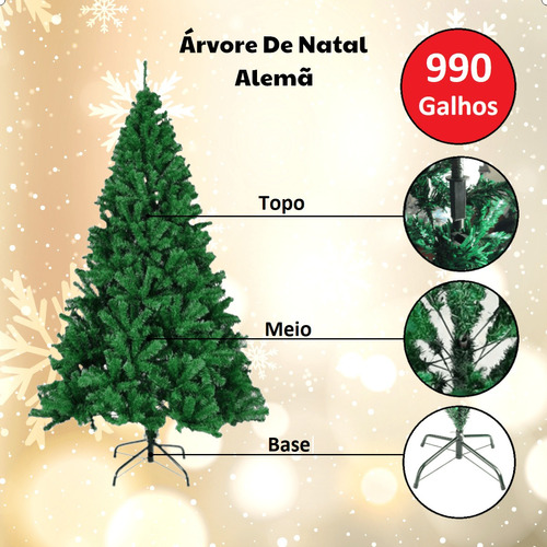 Árvore De Natal Alemã Verde 1,80m 990 Galhos Pinheiro | Frete grátis
