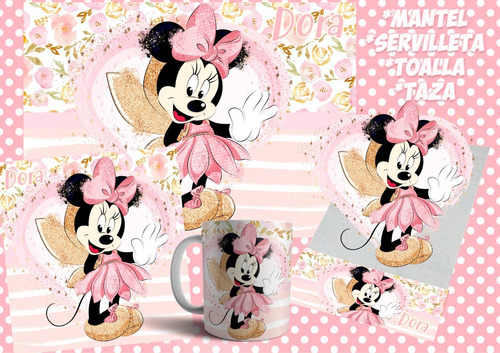 Set De Jardín Minnie Mantel ~ Servilleta ~ Toalla ~ Taza