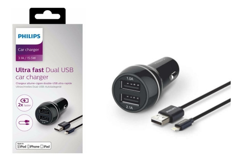 Cargador Para Auto Doble 2.1a+cable De Carga Y Datos Philips