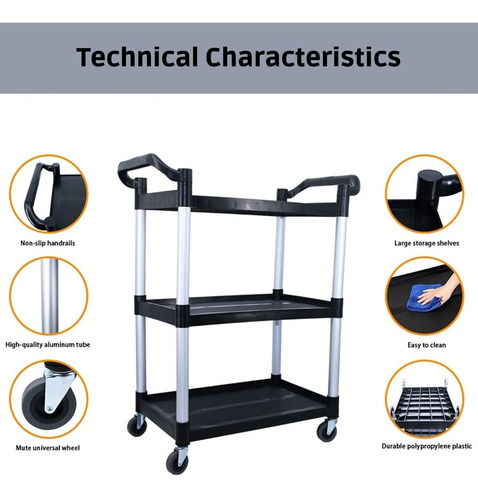 Imagen 2 de 5 de Carro Servicio Multiuso 3 Bandejas Gde. 49x102x98 Bestwin