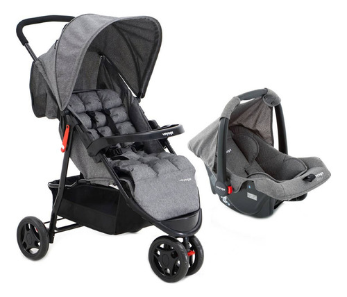 Carrinho De Bebê 3 Rodas Voyage Travel System Delta Cinza-grid Com Chassi De Cor Preto