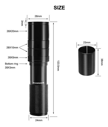 Extensor De Tubo Dirección 5-45 Mm Riderace Bicicleta Negro 5-45 Mm 12.5 Cm