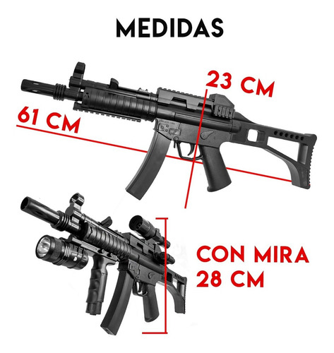 Imagen 2 de 10 de Rifle Subfusil Airsoft Mp5 Replica Resorte Laser Linterna