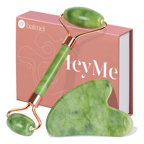 Rollo Facial Baimei Icyme Gua Sha & Jade Roller Face Roll...