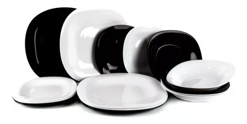 Set Vajilla 18 Piezas Luminarc Carine Platos Blanco Negro