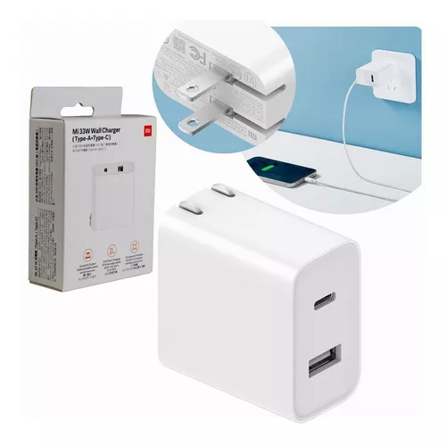 Adaptador Cargador Xiaomi Salida Dual USB de Tipo-C y Tipo-A de 33W Blanco