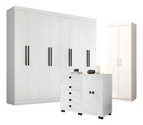 Guarda Roupa 1684 Com Multiuso 6020 E Cômoda 2352 - Araplac Cor Branco
