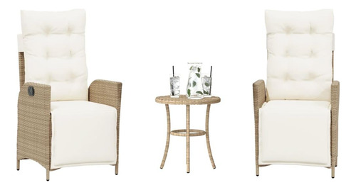 3 Piece Bistro Set With Cushions Beige Poly Rattanversatile